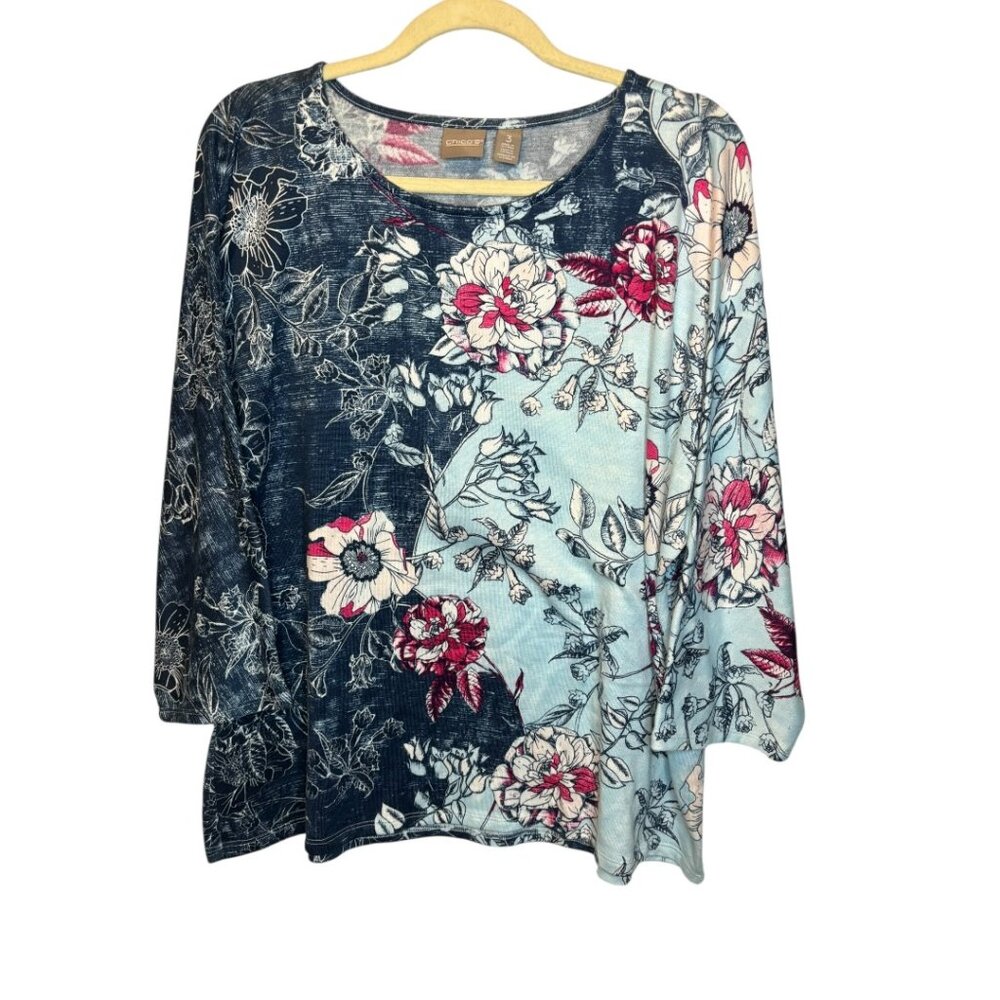 Chico's Sweater Women's XL Floral 3/4 Sleeves Soft  Office Pullover Chico's‎ 3